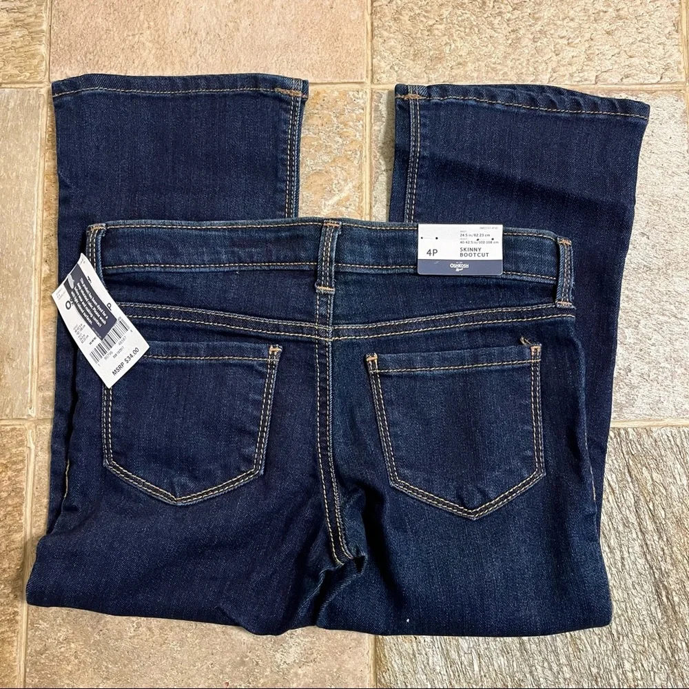OshKosh Bgosh Skinny Bootcut Dark Denim Adjustable Waist Jeans Girls Size 4P
